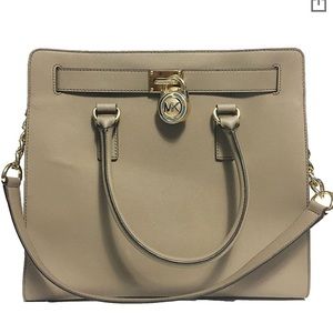 Michael Kors Large Taupe & Gold Hamilton Tote Bag